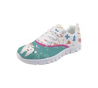 HUGS IDEA Sneakers for Women Ladies Green White Splicing Cartoon Dentist Pattern Cute Funny Running Shoes Slip On Go Easy Walking Work Shoes - UK 4