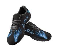 HUGS IDEA Sneakers Funny X Light Skull OK Gesture Heartbeat Print, Light Mesh Shoes for Women Men Teens Tennis Shoes, Hiking Running Outdoor Footwear - UK 9