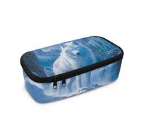 HUGS IDEA Snow Wolf Pencil Case for Boys Lightweight Zippered Pen Bag for School Students Large Capacity School Pencil Pouch for Children Multi - Compartment Pen Holder Organizer for Kids