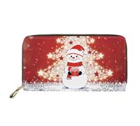 HUGS IDEA Snowman Womens Wallet Christmas Tree Leather Zip Around Wallet for Lady Work Pu Leather Long Purse Credit Card Clutch Wristlet for Outdoor Travel Xmas Gifts