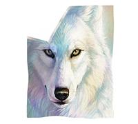 HUGS IDEA Snuggle Blanket Wolf Throw White Snow Wolf 3D Animal Print Full Sizes Blankets for Home/Office/Dorm/Bed/Sofa/Chair/Garden, Winter Cozy Throws -2XL