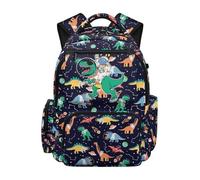 HUGS IDEA Space Dinosaur Kids Backpack for Boys Cool 17inch Lightweight School Bookbag Front Zipper Pocket Dual Side Pockets Ages 6-10 Preschool Backpack Back to School