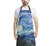 HUGS IDEA Starry Night By Vincent Van Gogh Lengthen Apron, Cooking Aprons for Women Men, Adjustable Neck Strap with Pocket for Chef Restaurant, Kitchen, BBQ