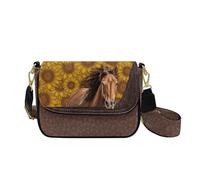 HUGS IDEA Sunflower Horse Crossbody Bag for Women PU Leather Shoulder Handbag with Zipper Inner Pocket Fashion Satchel Purse for Lady Daily Use Travel Work Purses