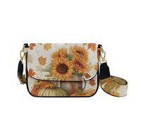 HUGS IDEA Sunflower Pumpkin Crossbody Bags for Women PU Leather Shoulder Purse with Wide Strap Fashion Crossbody Handbag for Lady Work Lightweight Satchel Purse