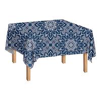 HUGS IDEA Table Cloth, Wrinkle Free, Oil-Proof/Waterproof Lotus Geometric Mandala Blue Tabletop Protector for Kitchen Dining Party Water Resistance 60 x 104 Inch, Rectangle