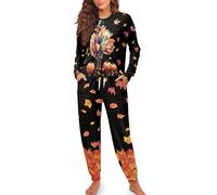 HUGS IDEA Thanksgiving Turkey Pajamas for Women Set 2 Piece Fall Lounge Sets for Women Fashion Ladies Loungewear with Pants Soft Long Sleeve Nightwear
