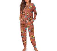 HUGS IDEA Thanksgiving Turkey Womens Loungewear Set 2 Piece Long Sleeve Sleepwear Fashion Lounge Sets for Women Fall Pjs with Pants Trendy Casual Nightwear for Lady
