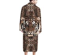 HUGS IDEA Tiger Leopard Brown Men's Cotton Dressing Gown, Soft Lightweight Bathrobe Warm Cozy Housecoat with Belt & Pockets, Autumn Winter Pajamas