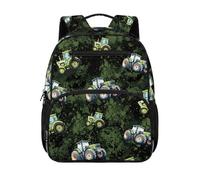 HUGS IDEA Toddler Backpack for Boys 2-6 Green Tractor 13.5" H Kids Backpacks for Kindergarten Preschool Small Bookbag for Daycare Trips with Zippered Front Pockets & Multiple Pockets