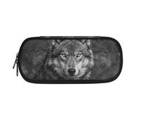 HUGS IDEA Tri-Blue-Eyed Wolf Pencil Case for Boys Durable Zipper Pencil Bag with Multi Compartments for Adults Office School Stationery Organizer Pouch Case