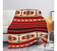 HUGS IDEA Tribal Blanket Navajo Aztec Stripe Throw Blanket Mat for Sofa Couch, Southwestern Ethnic Pattern Outdoor Camping Blanket Picnic Mat, Red-M