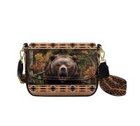 HUGS IDEA Tribal Brown Bear Crossbody Purse for Women Vintage Hobo Handbag for Lady Leather Shoulder Bag with Wide Strap Trendy Satchel Purse for Work Travel Wallet