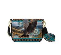 HUGS IDEA Tribal Eagle Women's Shoulder Bag Genuine Leather Crossbody Purse with Guitar Strap Trendy Vintage Handbag for Lady Stylish Travel Wallet Western Gifts for Mom