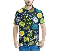 HUGS IDEA Tropic Style Fruit Art Abstract Pattern Men's Classic Jersey Polo Shirt,Golf Shirt, Summer Constrat Trendy Poloshirt Casual Fit Short Sleeve Classic Collar
