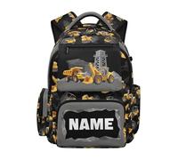 HUGS IDEA Truck School Backpack Custom Name for Boys 17.7 Inch Waterproof Kids Backpack Design Kids Bookbag for Preschool Elementary Cool