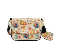 HUGS IDEA Turkey Crossbody Bag for Women Pumpkin Leather Shoulder Handbag with Adjustable Strap Stylish Satchel Purse for Lady Daily Use Travel Thanksgiving Gifts