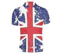 HUGS IDEA Union Jack Polo Shirts for Mens Retro Novelty British UK Flag Polo Shirts for Wedding King Charles III 2023 Coronation Short Sleeve Classic Collar Jersey Shirts
