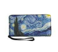 HUGS IDEA Van Gogh Starry Night Wallet Oil Painting Print Clutch Purse Gift for Ladies with Multiple Card Slots Cards Coins Organizer