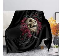 HUGS IDEA Vintage Rose Blanket Halloween Skeleton Pink Rose Gothic Blankets Home Decor Gift for Women Men Thicken Plush Sherpa Throw Blankets Pressure Relief-S