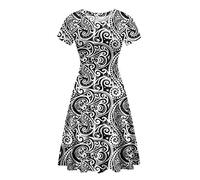 HUGS IDEA Vintage Skater Sundress Traditional Tribal Black White Abstract Pattern High Waist Dress Slim XL