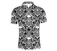 HUGS IDEA Vintage Skull Men's T-Shirt Classic Golf Sport Shirt Button Down Short Sleeve Tops