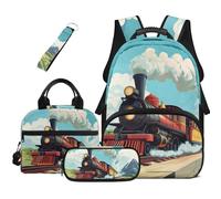 HUGS IDEA Vintage Train Backpack for Boys Horse Print School Bookbag Set with Lunch Box Purple Kids Backpacks for Boys 5th Grade Large Capacity School Bag Set for Elementary Students