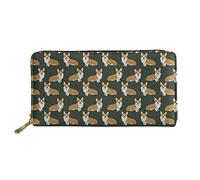 HUGS IDEA Wallet for Women Welsh Corgi Pattern PU Leather Long Purse with Zipper Pocket