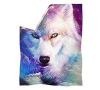 HUGS IDEA Wolf Blanket Soft & Warm Snuggle Throw, Fancy Galaxy Wolf Colorful Starry Night Wolves 3D Print, Microfiber Faux Fur Blanket for Settee, Bed, Couch -3XL