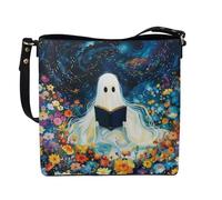 HUGS IDEA Women Bucket Bags Leather Purse Handbag Shoulder Bag for Ladies Purse Crossbody Wallet Bag, Halloween Cute Ghost, L