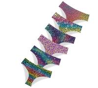 HUGS IDEA Women Ladies Triangle Panties Full Set of 6 Packs Bulk Underwear Briefs, Colorful Leopard, XL