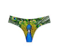 HUGS IDEA Women Sexy V-String Thong Stylish Peacock Pattern Comfortablely Underwear S