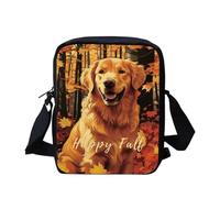 HUGS IDEA Women Shoulder Crossbody Bag Golden Retriever Autumn Leaves Print Small Messenger Bags for Travel Shopping Cellphone Purse Handbag