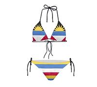HUGS IDEA Womens Bikini Set 2 Piece, Novelty Antigua and Barbuda Flag Print Summer Beach Swimsuit String Tie Side Bathing Suit