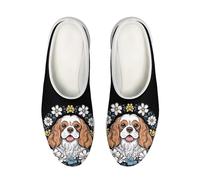 HUGS IDEA Womens Clogs Shoes Cavalier King Charles Spaniels Daisies Print Unisex Summer Garden Clogs Shoes Non-Slip Quick Drying Sandals Casual Slippers