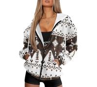 HUGS IDEA Women's Full Zip Up Hoodie Navajo Tribal Aztec Native American Print Long Sleeve Hooded Sweatshirts Pockets Jacket Coat Size XS-XL