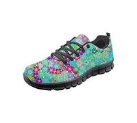 HUGS IDEA Women's Lightweight Sport Trainers Flower Pattern Mesh Breathable Running Sneakers Walking Shoes