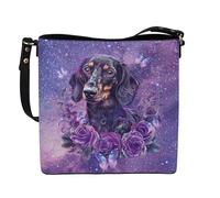 HUGS IDEA Women's PU Leather Boho Bucket Handbag Galaxy Dachshund Rose Floral Tote Shoulder Crossbody Purse