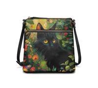 HUGS IDEA Women's Shoulder Handbags Crossbody Purse Large Size Sling Bags Leather Tote Hand Bags, Black Cat Floral, Large