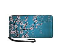 HUGS IDEA Women's Wristlet Purse Plum Blossom Peacock Blue Wallet Gift for Mother Parent, Eastern Style Wallets Hand Strap Tote Bags