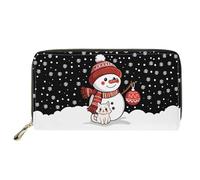 HUGS IDEA Xmas Zipper Wallet for Women Snowman Cat Zip Around Wallet for Lady Travel Leather Multi Credit Card Purse Large Capacity Long Purse for Women Work