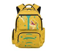 HUGS IDEA Yellow Dinosaur Boys Backpack Cool 17inch Lightweight Large Capacity Padded Straps Front Zipper Pocket Ages 6-10 Preschool Bookbag Back to School