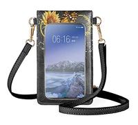 HUGS IDEA You are My Sunshine Crossbody Phone Purse Clear Window Touchscreen Shoulder Bag, Sunflower Butterfly Small Crossbody Bag Mini Cell Phone Pouch Shoulder Bag