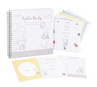 Hugs & Kisses Hello Baby Record Book Keepsake, Neutral Baby Memory Book with Bunny & Teddy Bear, Lay-Flat Wire-Bound Milestone Journal & Photo Album, White & Grey, 22.5 x 22.5 cm