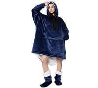 Hugs & Kisses London® Oversized Sherpa Wearable Hoodie Blanket Fluffy Large Pocket Snuggle Cosy Hug & Snug Comfy Hooded Hoody Sweatshirt for Men, Women | One Size Fits All (Navy)