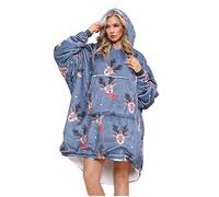Hugs & Kisses London® Oversized Sherpa Wearable Hoodie Blanket Fluffy Large Pocket Snuggle Cosy Hug & Snug Comfy Hooded Hoody Sweatshirt for Men, Women (Jolly Reindeer Adult-grey)