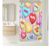 Hugs Stall Shower Curtain, Valentine Playful Mine Kiss Me Valentine Red Waterproof Fabric Design Print Bath Curtains for Bathroom Toile Guest Room Decor 36x72 Inch