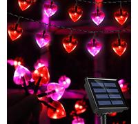 HUGSVIK 30Ft 50LED Solar Valentine Lights Heart Lights String, 8 Modes Red Pink Heard Shaped Valentines Day Decor Lights, Waterproof Outdoor Valentines Lights for Garden Yard Fence Balcony Patio