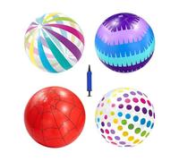 Hugsweet 4Pcs 11Inch Inflatable Rainbow Beach Ball, Inflatable Beach Ball With Pump, Multicolour Blow Up Pool Toy For Swimming Pool Parties, Summer Outdoor Water Games, Holiday Beachs Play