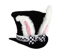 Hugsweet Easter Bunny Ears Hat, Rabbit Hat With Attached Ears And Bow, Velvet TopHats For Men, Black Felt Hats With Big Ears, Easter Fun Novelty Holiday Hats Party Costume, 24 × 30cm